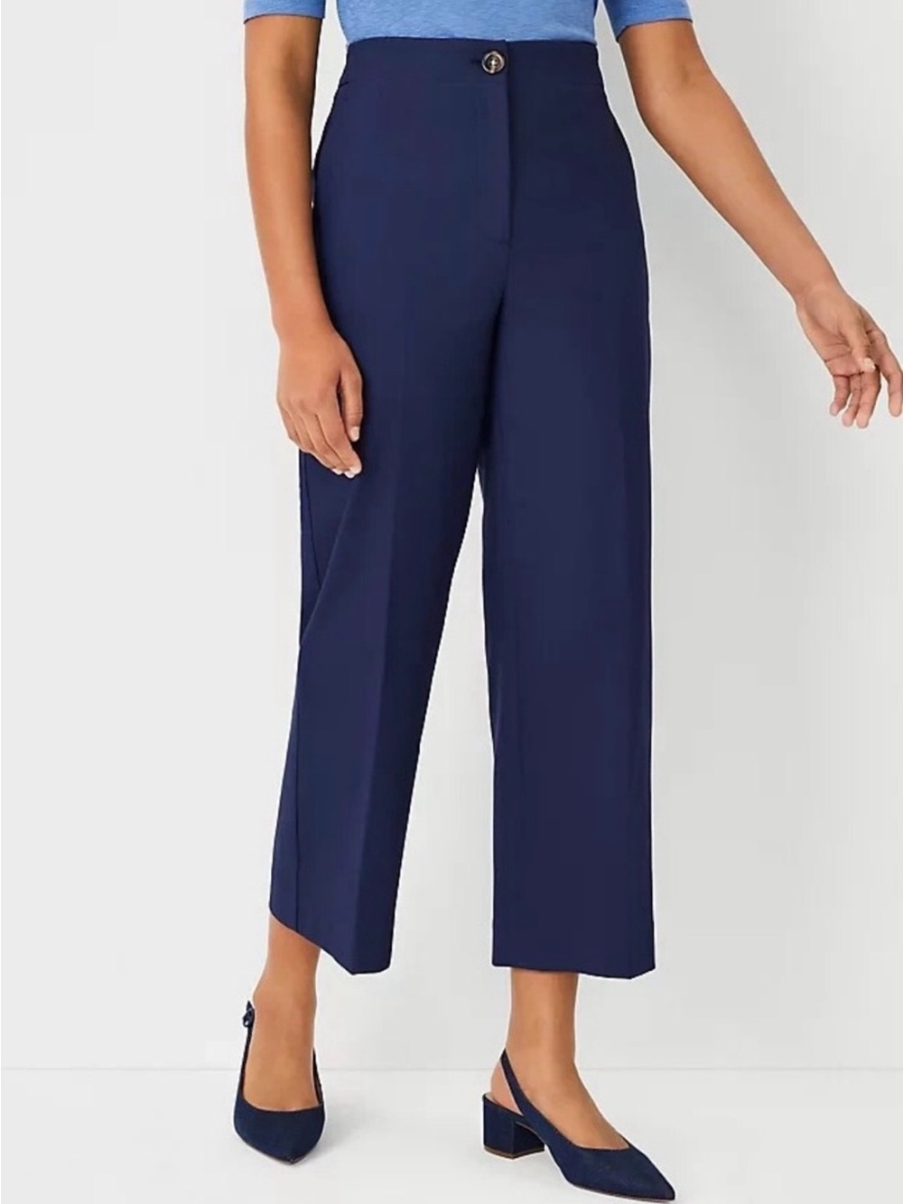 Ann Taylor Navy High-Waist Cropped Wide-Leg Pants